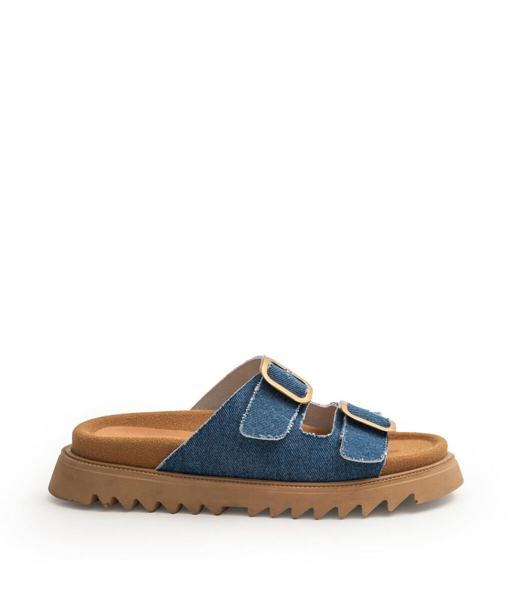 Phoebe Denim Leather Flat Sandals