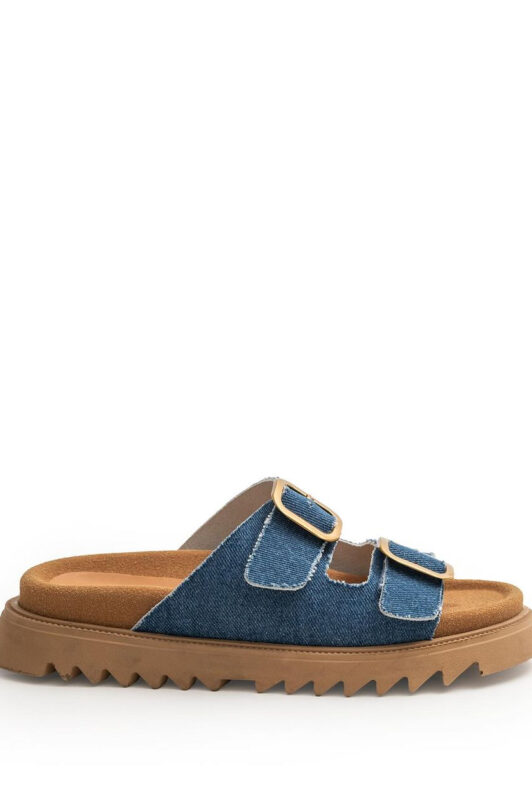 Phoebe Denim Leather Flat Sandals