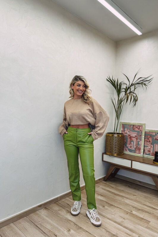 Arioso Elina Green Faux Leather Pants