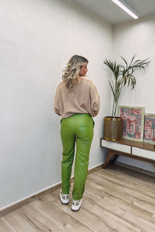 Arioso Elina Green Faux Leather Pants