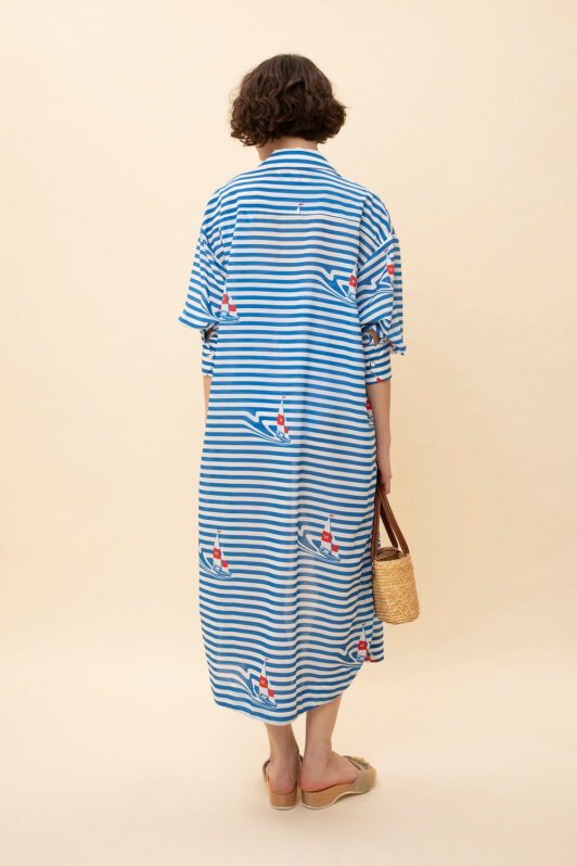 We Are Long Sleeve Shirt Dress Stripes Sailboat