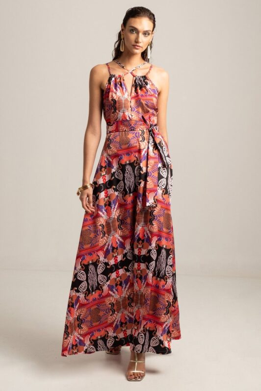 Peace & Chaos Fractal Silky Maxi Dress