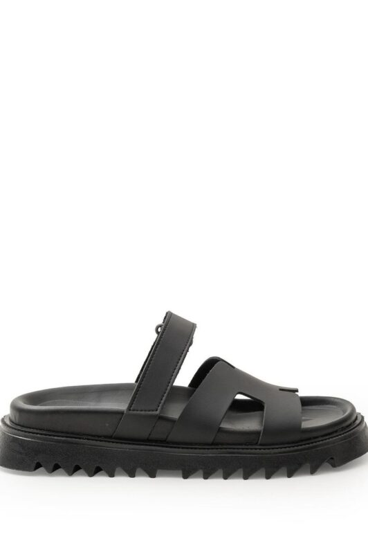 Chypre Black Leather Sandals