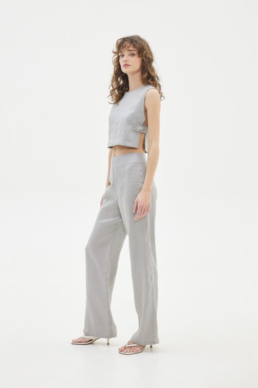 Love + Alicia Ines Linen Button Crop top