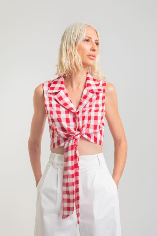 Mamoush Aliky Cropped Shirt (Red Check)