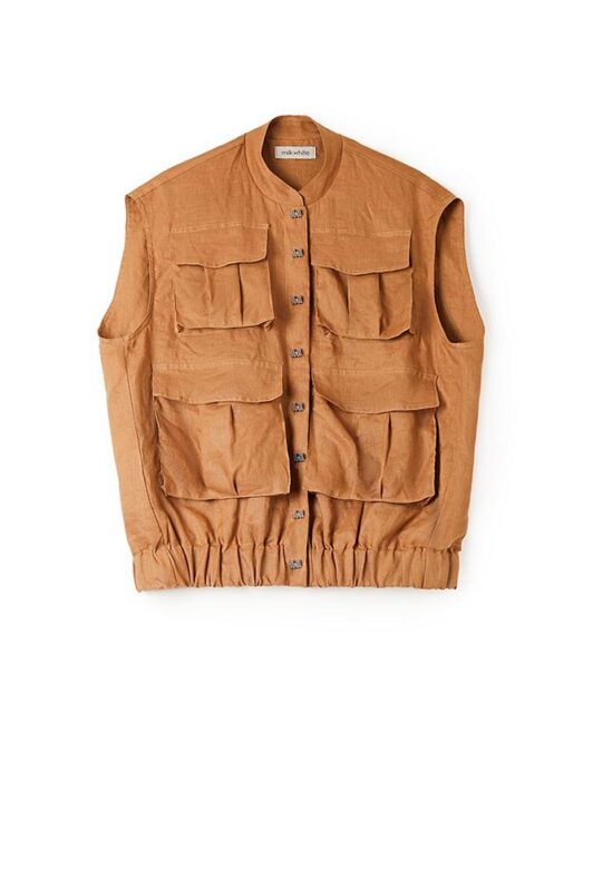 Milkwhite Pure Linen Safari Vest