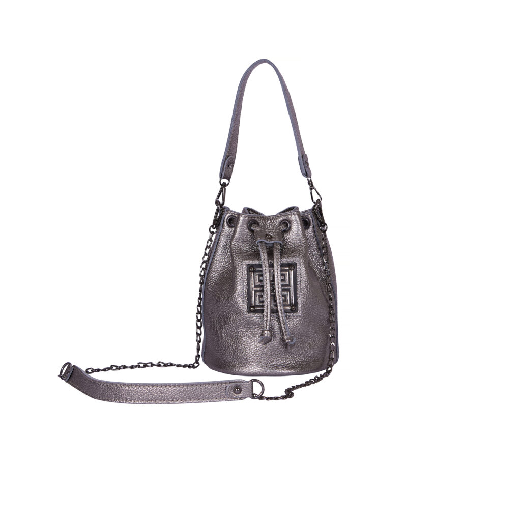 Ames Etos Cross Body mini metallic leather titanio