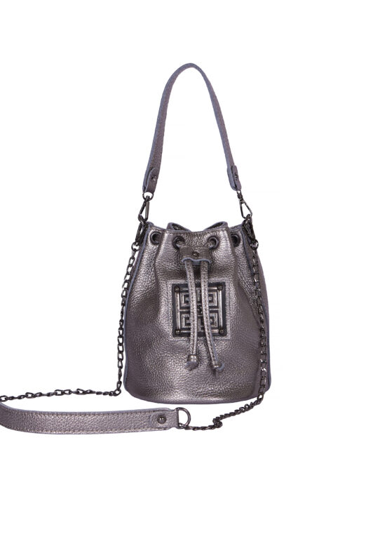 Ames Etos Cross Body mini metallic leather titanio