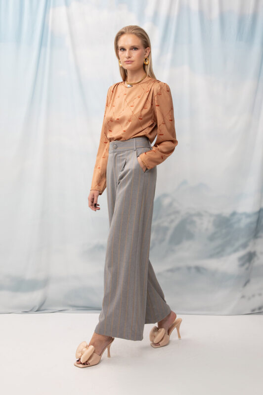 Wide-Leg Pants Gray Stripes