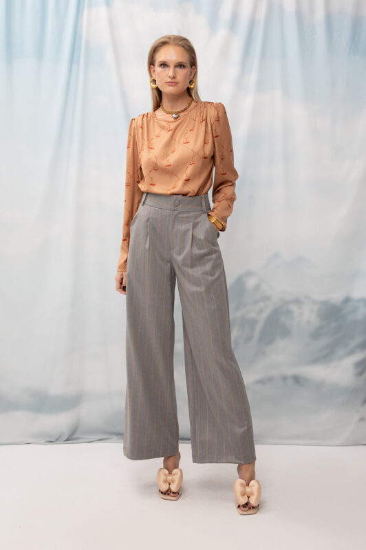 Wide-Leg Pants Gray Stripes