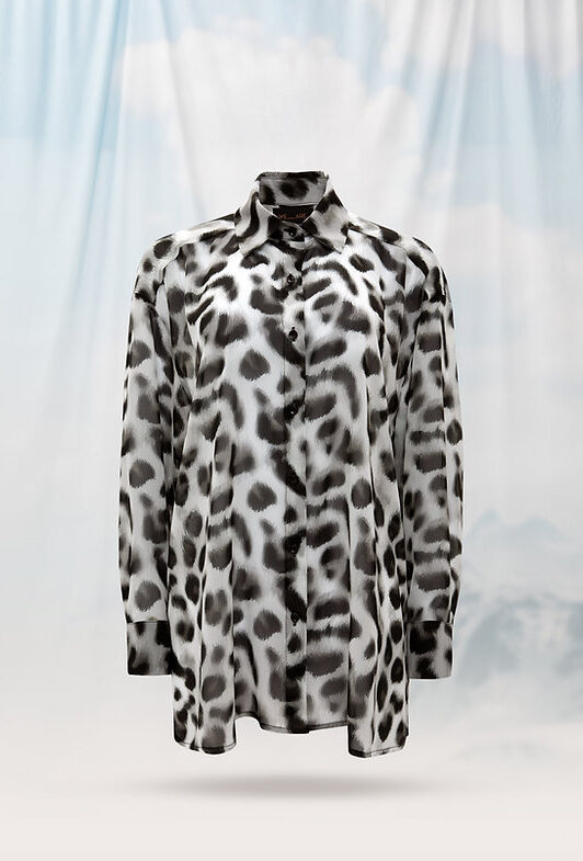 Chifon Long Sleeve Shirt Leopard White