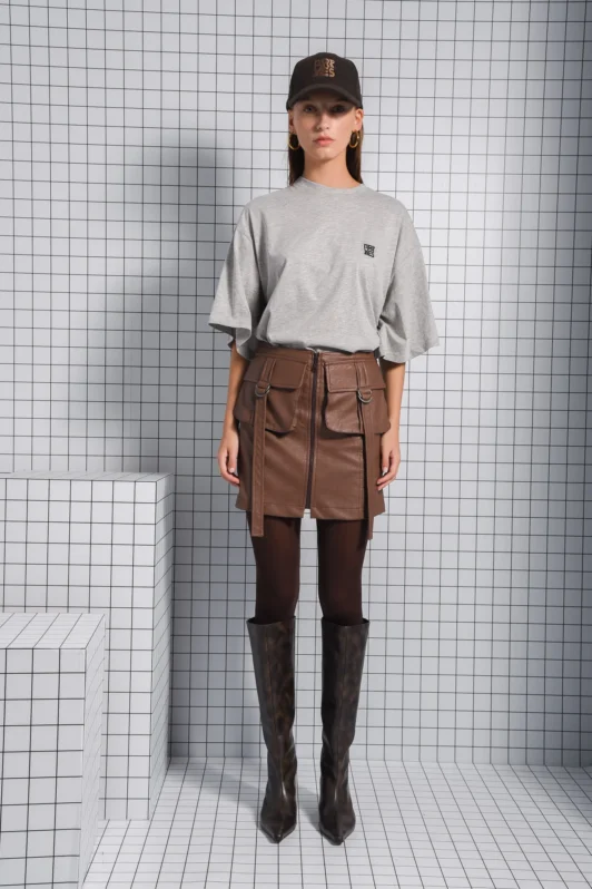 Momentum Leather Brown Skirt