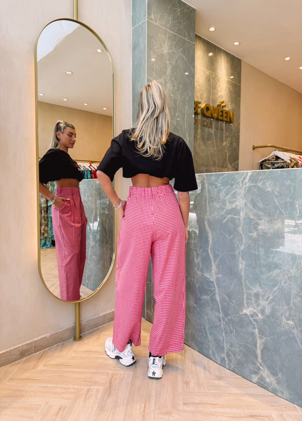 Plaid Wide Leg Pants With Pleats