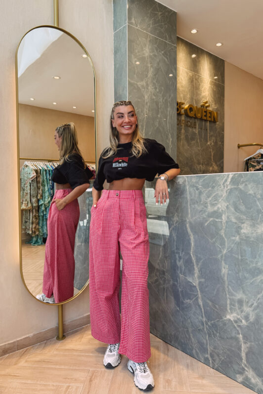 Plaid Wide Leg Pants With Pleats