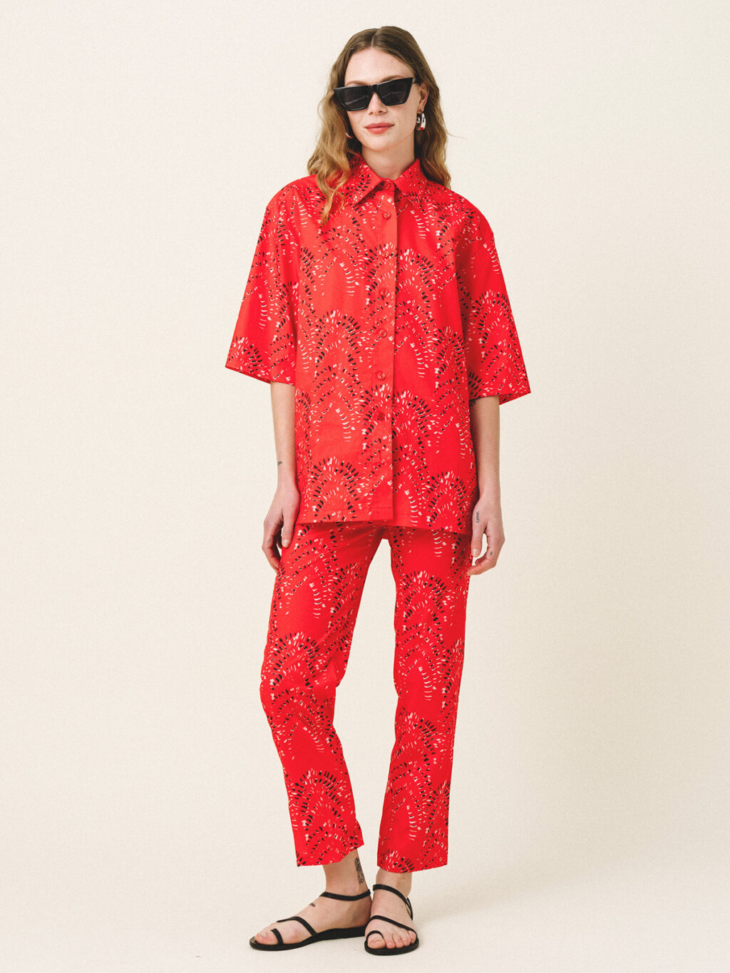 Amal Red Cotton Pants