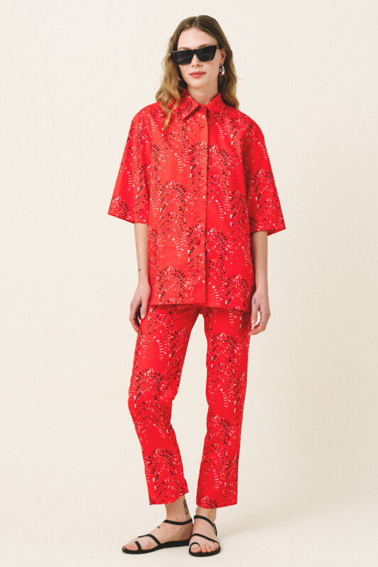 Amal Red Cotton Pants