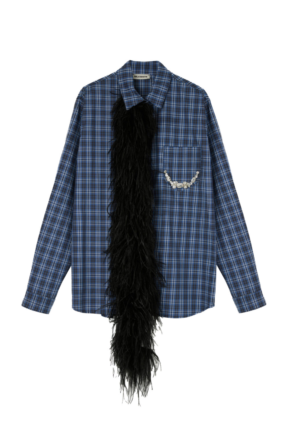 Plaid Shirt With Feathers & Rhinestones