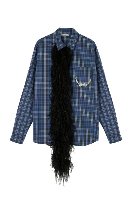 Plaid Shirt With Feathers & Rhinestones