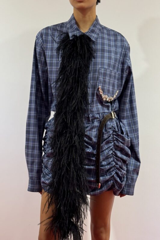 Plaid Shirt With Feathers & Rhinestones