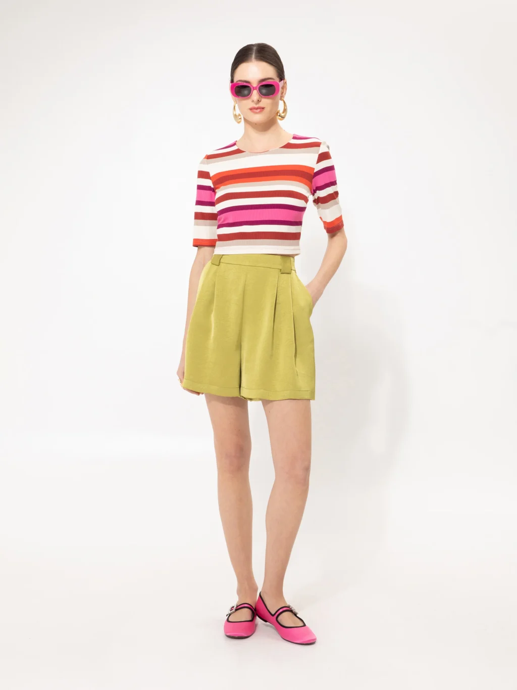 Short-Sleeve Crop Top Red Stripes